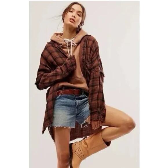 Free People CP Shades Ragged Marella Plaid Shirt Top Small - Picture 1 of 5